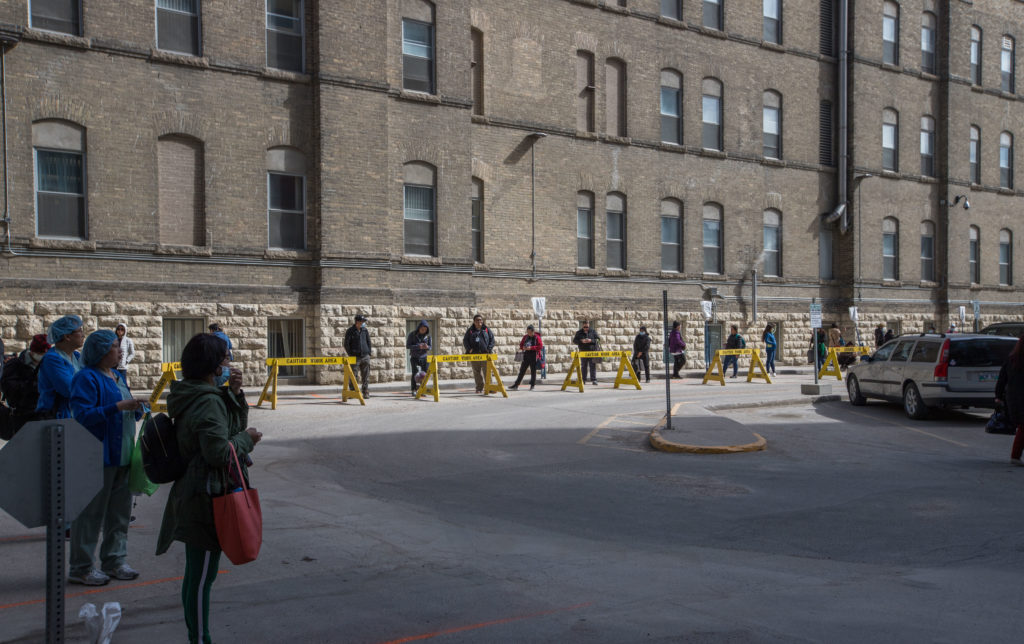 HSC staff lining up to receive donated meals